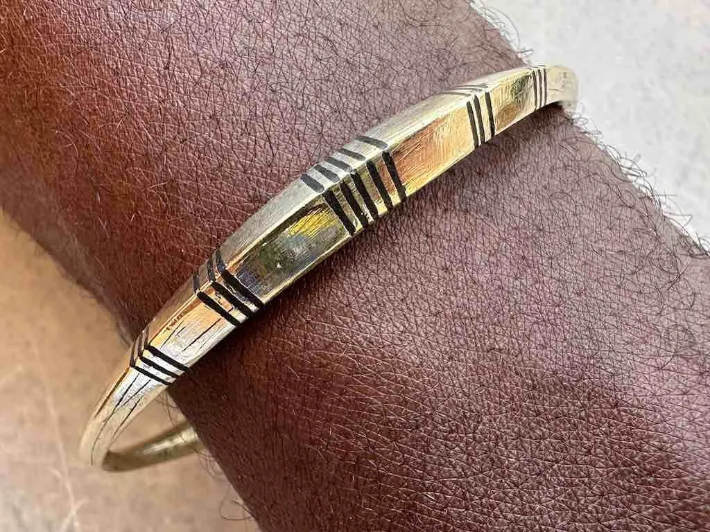 Tuareg Multiple Stripe Inlay Squared Brass Bracelet