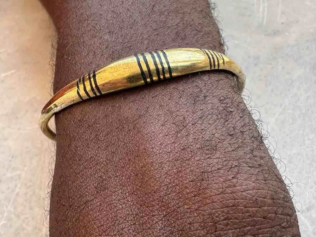Tuareg Multiple Stripe Wide Flat Brass Bracelet