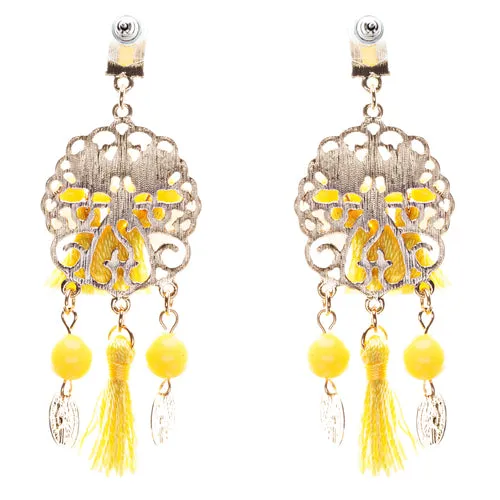 Unconventional Design Faux Pearl Dream Catcher Beaded Dangle Earrings E810Yellow