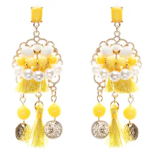 Unconventional Design Faux Pearl Dream Catcher Beaded Dangle Earrings E810Yellow