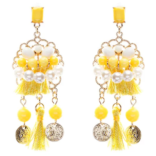 Unconventional Design Faux Pearl Dream Catcher Beaded Dangle Earrings E810Yellow