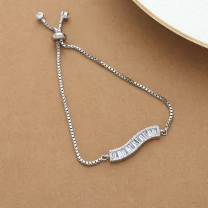 Zircon Studded Wave Silver Bracelet