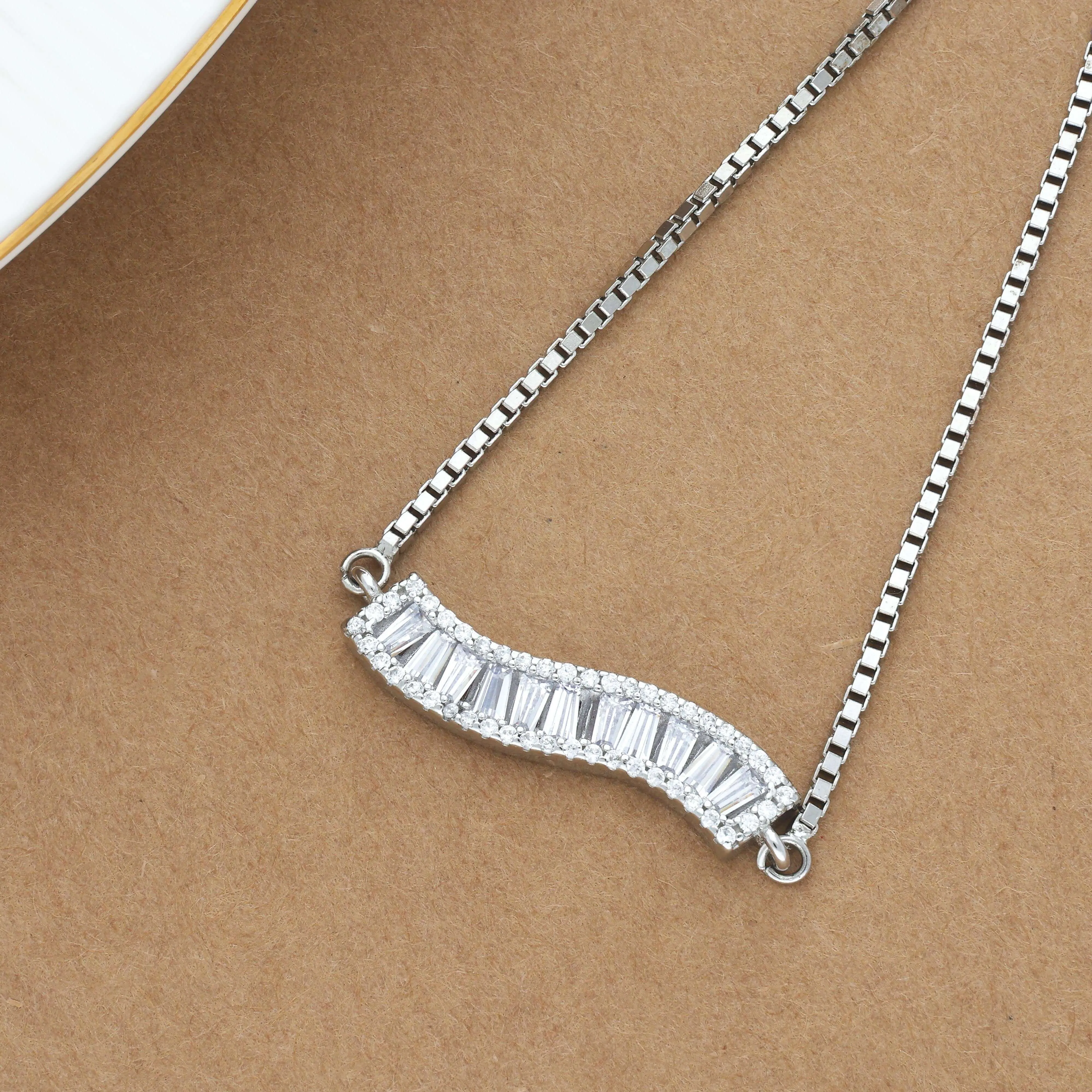 Zircon Studded Wave Silver Bracelet